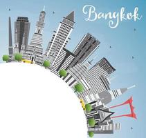 skyline di bangkok con punti di riferimento grigi, cielo blu e spazio di copia. vettore