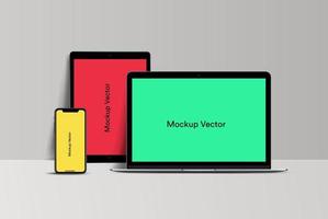 mockup illustrazione vettoriale di laptop, tablet e smartphone