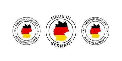 logo prodotto in germania. bandiera tedesca di vettore nella bandiera del paese dell'icona dell'etichetta di qualità della mappa.