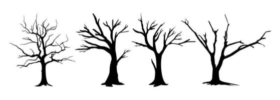 set di silhouette di albero selvatico morto vettore