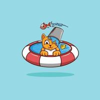 fumetto della mascotte di nuoto del gatto e del pesce vettore