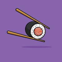 sushi con l'illustrazione dell'icona di vettore del fumetto delle bacchette. cibo icona concetto isolato premium vettore.