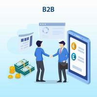 concetto di marketing business to business, soluzione b2b, due partner commerciali che si stringono la mano. vettore