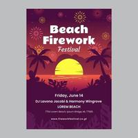 poster di fuochi d'artificio sulla spiaggia vettore