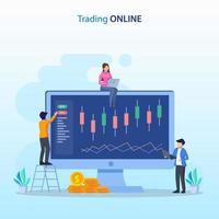 concetto di trading online. strategia di trading forex, investire in azioni. stile modello vettoriale piatto adatto per pagine di destinazione web.