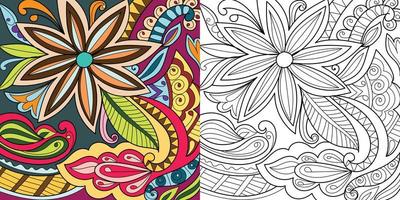 illustrazione dettagliata della pagina del libro da colorare di stile di progettazione del hennè floreale decorativo vettore