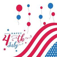 felice 4 luglio, festa dell'indipendenza usa, modello di biglietto di auguri per la celebrazione dell'america con vettore copyspace