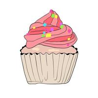 muffin rosa dolce con crema. illustrazione vettoriale in stile piatto