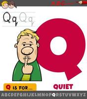 lettera q dall'alfabeto con fumetto di parola tranquilla vettore
