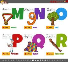 lettere dell'alfabeto dei cartoni animati educativi per bambini dalla m alla r vettore