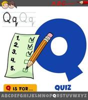 lettera q dall'alfabeto con fumetto di parola quiz vettore