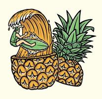 surf in illustrazione vettoriale di ananas