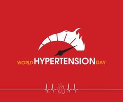 poster della giornata mondiale dell'ipertensione con metro alto e testo su sfondo rosso, 17 maggio. concetto di ipertensione. illustrazione vettoriale. vettore