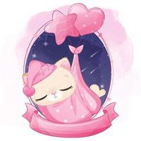 illustrazione sveglia del gattino addormentato per la neonata vettore