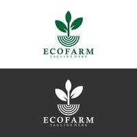 modello di logo della fattoria ecologica. con foglie e radici verdi. vettore