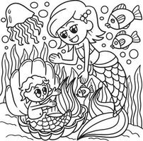 sirena con un bambino da colorare per bambini vettore