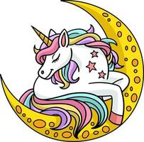 unicorno che dorme sulla luna clipart del fumetto vettore