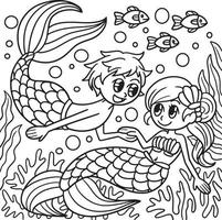 sirena e sirena da colorare per bambini vettore