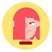 avatar ragazza design piatto con faccia arrabbiata per l'immagine del profilo vettore