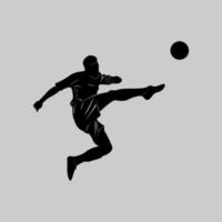 calcio, giocatore di calcio che calcia il pallone, vista laterale. sagoma vettoriale isolata su uno sfondo bianco