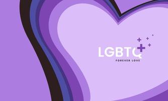 lgbtq plus design di sfondo a forma di cuore arcobaleno colorato per il mese dell'orgoglio lgbtq su sfondo viola chiaro con spazio di testo, modello vettoriale e illustrazione