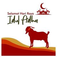 illustrazione vettoriale piatta eid al adha con animali di capra o pecora e moschea. sacrificio animale celebrazione evento islamico. selamat hari raya idul adha significa felice eid al-adha chiamato anche sacrificio festivo