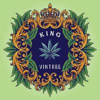 cornice corona di lusso vintage con foglia di cannabis decorata vettore