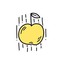 illustrazione mela che cade simbolo di buona idea colore giallo in stile doodle. vettore