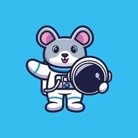 carino astronauta mouse azienda casco cartone animato illustrazione vettoriale