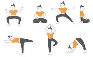 doodle set di asana yoga. vettore