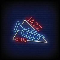 insegna al neon del jazz club sul vettore del fondo del muro di mattoni