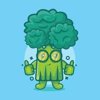 simpatico personaggio vegetale broccoli mascotte con il pollice in alto gesto della mano isolato cartone animato in stile piatto design vettore
