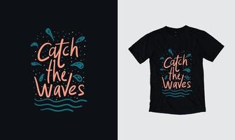 illustrazione vettoriale estiva per t-shirt e altre produzioni di stampa di design. estate, tramonto, surf, onde del mare.