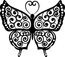 bella illustrazione intricata della farfalla di vettore del profilo ornamentale in bianco e nero isolata su uno sfondo bianco per la progettazione grafica, tessile, tipografia, banner, cartolina, libro da colorare