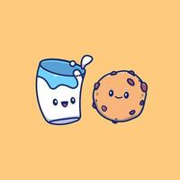 illustrazione dell'icona di vettore del fumetto sveglio dei biscotti e del latte sveglio. cibo e bevande icona concetto isolato vettore premium. stile cartone animato piatto