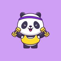 carino panda palestra sollevamento manubri cartone animato icona vettore illustrazione. concetto di icona di salute animale isolato vettore premium. stile cartone animato piatto