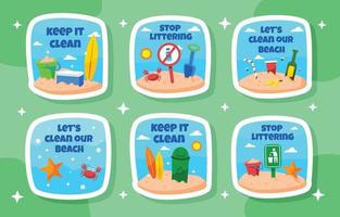 Concetto di pacchetto di adesivi per la pulizia della spiaggia vettore