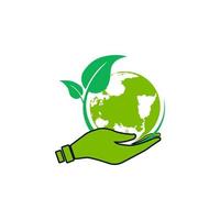 logo del mondo verde, icona del mondo sicuro a portata di mano vettore