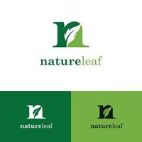 design del logo della foglia della natura con la lettera n e la forma della foglia vettore