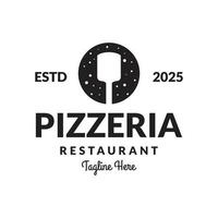 design del logo della spatola per pizzeria vintage vettore