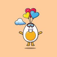 simpatico cartone animato uovo sodo è paracadutismo con palloncino vettore