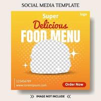 modello di post sui social media di cibo in colore arancione. vettore di progettazione di promozione aziendale