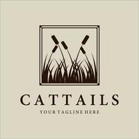 disegno di illustrazione vettoriale vintage con logo cattails o reed