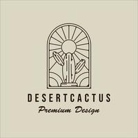 cactus line art logo minimalista illustrazione vettoriale modello icona graphic design. semplice botanico al segno del deserto o al concetto di simbolo con badge