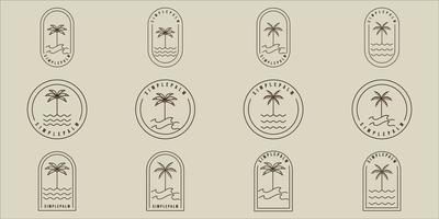 set di semplice palm tree line art vettore illustrazione minimalista modello icona graphic design. raccolta in bundle di vari segni o simboli dell'isola e della spiaggia per viaggi o attività avventurose con badge