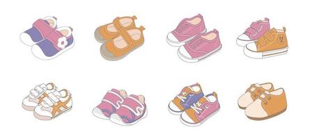 scarpe per bambini, set di ornamenti per scarpe per bambini vettore