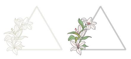 cornice di fiori di giglio con bordo triangolare vettore