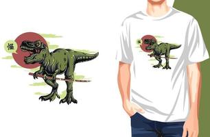 t-shirt con dinosauro tirannosauro rex. Può essere utilizzata per la stampa di t-shirt, stampa di tazze, cuscini, design di stampa di moda, abbigliamento per bambini, baby shower, auguri e cartoline. disegno della maglietta vettore