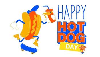 pattinatore di hot dog dei cartoni animati. illustrazione vettoriale. vettore