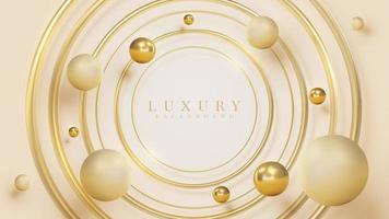 sfondo di lusso con elemento cornice cerchio dorato e decorazione a sfera 3d ed effetto luce glitterata. vettore